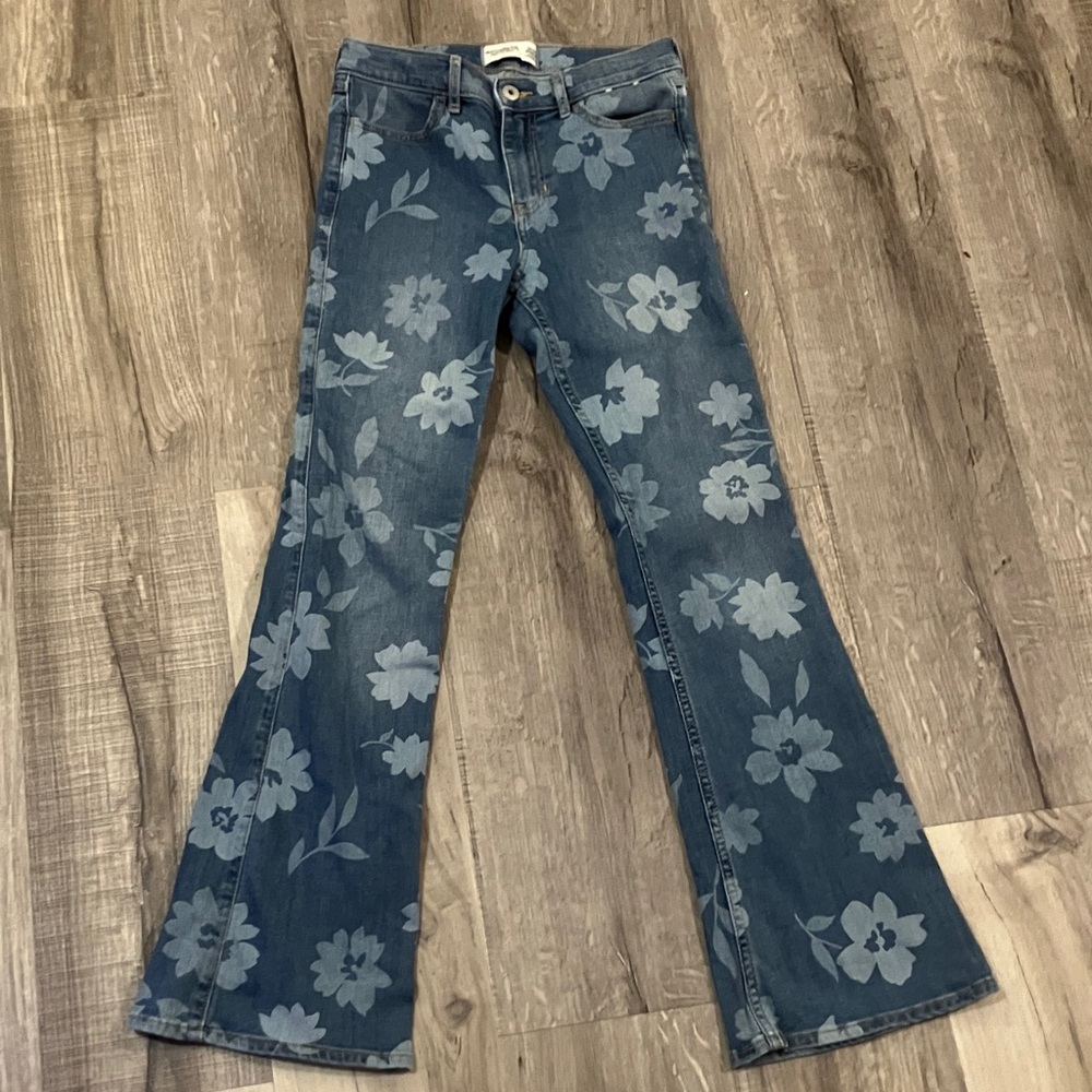 Girls Abercrombie Kids Floral Blue Flare Jeans